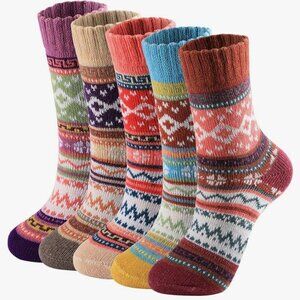 5 Pair Women's Patterned Wool Blend Socks